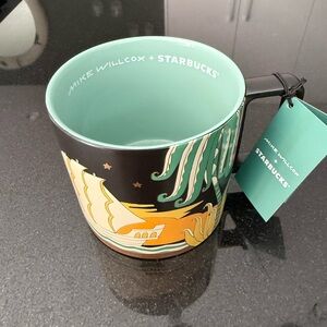 Starbucks Mike Willcox Decorative Mug in Teal and Black with Multicolor Art